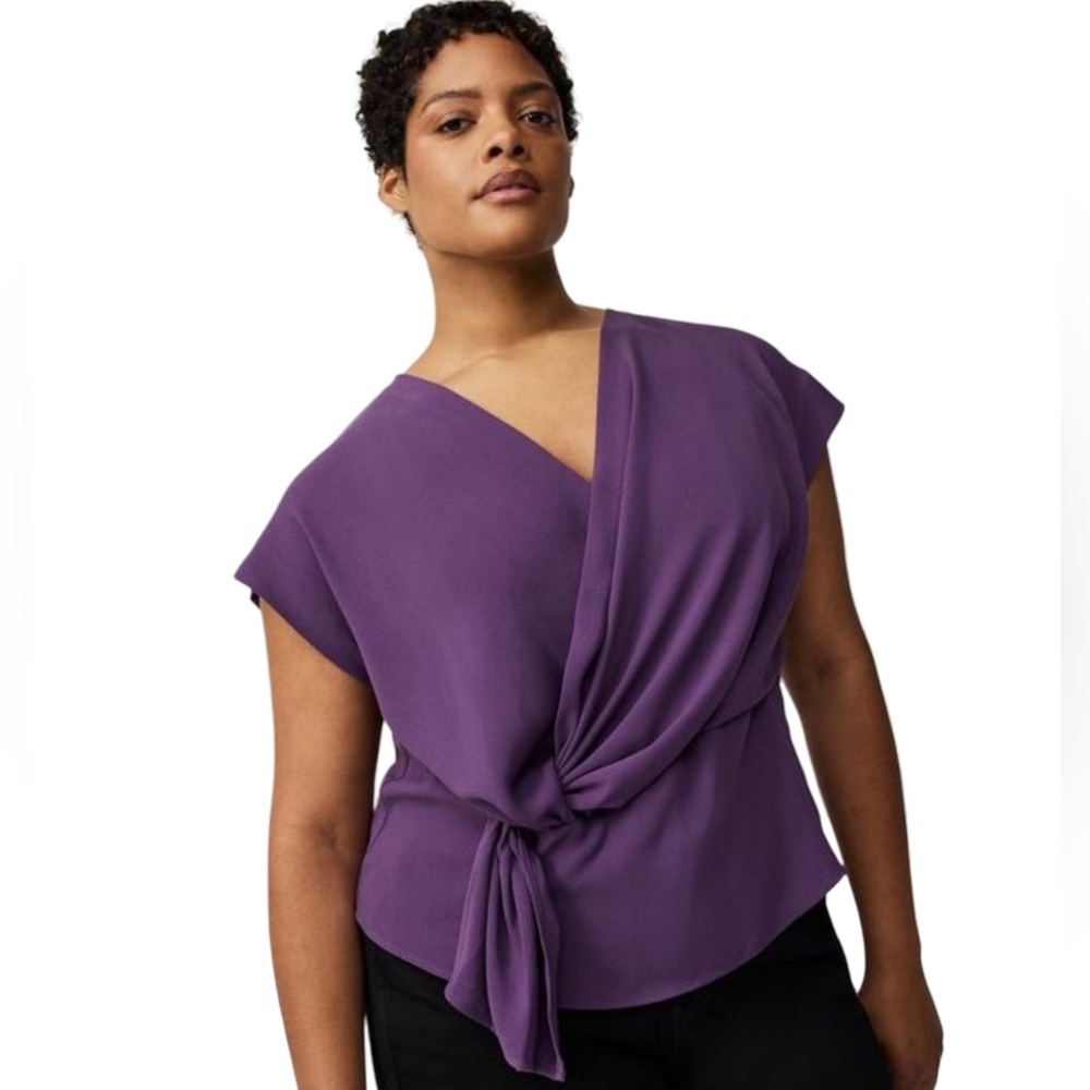 Twist-Front Cap Sleeve Blouse - Purple